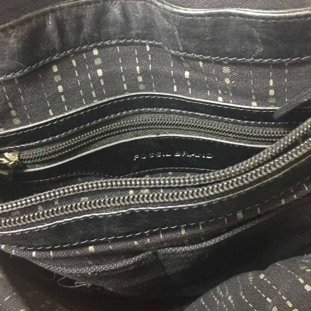 Fossil Brand black leather large satchel book bag